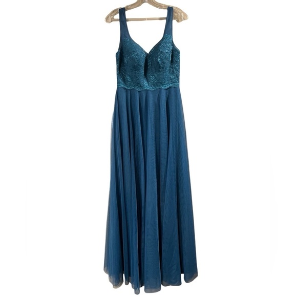 JJ’S House Formal Sleeveless Long Gown Lace and Tulle Teal Blue Size 6 NWT PROM - Picture 1 of 12